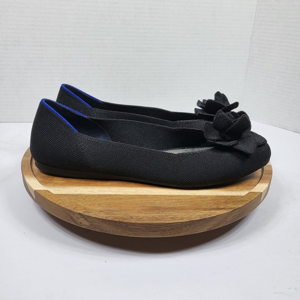 Rothy's Women's The Petal Flat Black 3D Rosette Floral Knit Eco Shoes Size 8.5